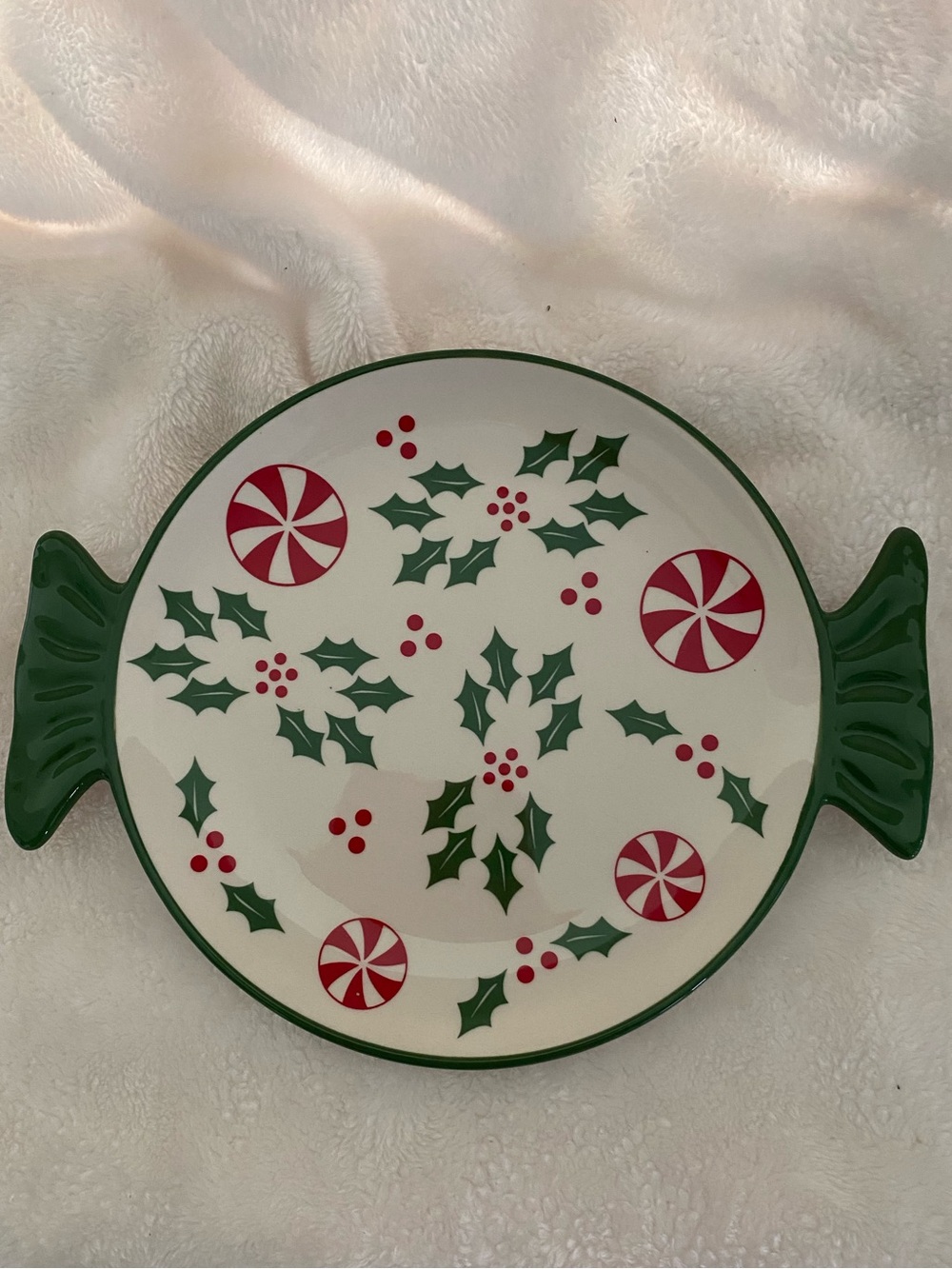 Temptations Holiday Holly & Peppermint Ceramic Candy Dish - Green & Red